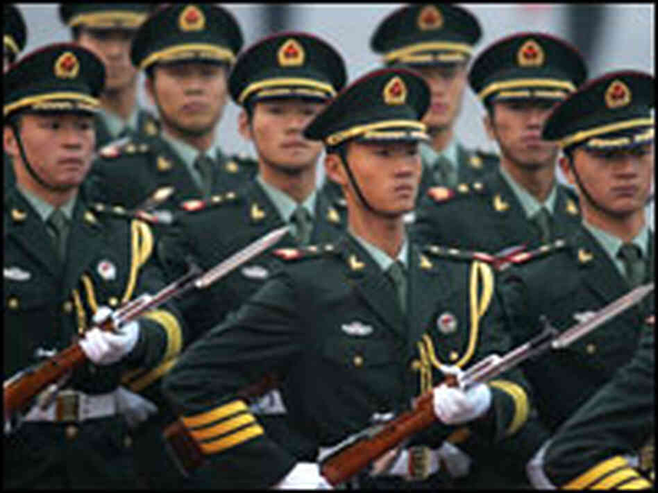 Chinese People's Liberation Army officers march in October.
