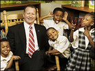 James Meza and children at Medard Nelson Charter School James Meza and children at Medard Nelson Charter School