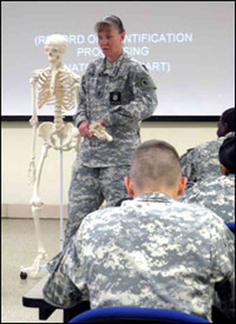 Sgt. 1st Class Alisa Karr teaches students at the Mortuary Affairs Center at Fort Lee in Virginia.
