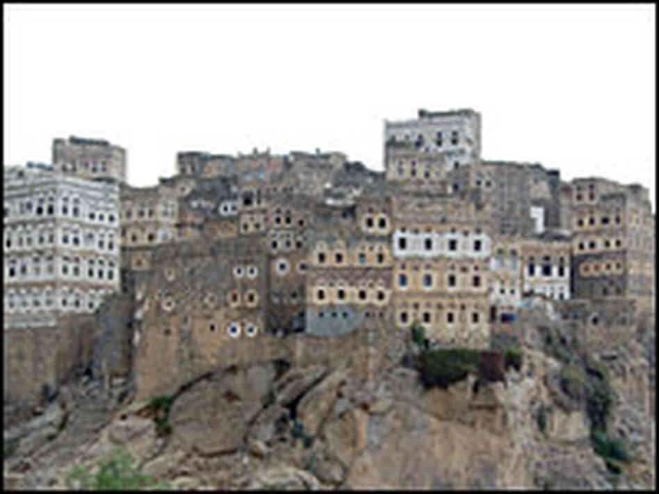 The village of Hajjarah is perched precariously on a stone cliff, accessible only by footpath.