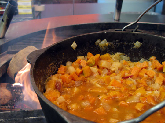 Soup simmers on the fire in the kitchen of the National Museum of the American Indian.