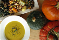<strong>Soup Is Served:</strong> Finished with hazelnut oil and garnished with Saguaro cactus seeds, the soup is paired with salads featuring the