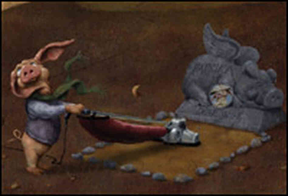 Pete vacuums his wife's grave