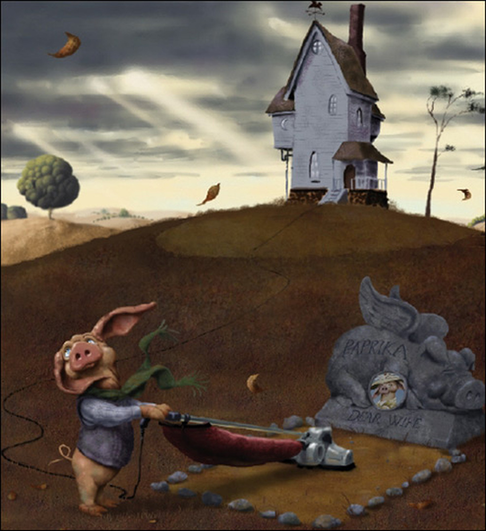 Pete vacuums his wife's grave