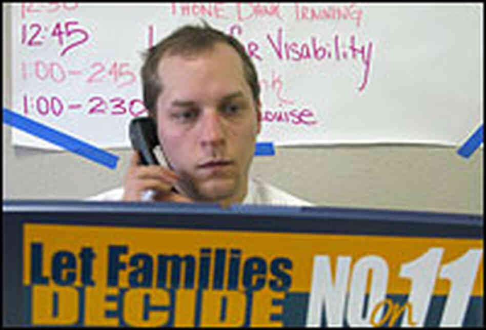 Craig O'Connor, a volunteer for the Campaign for Healthy Families,  contacts prospective voters.