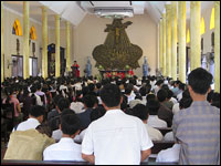 NPR Catholics 1 Parishioners gathered in the Thai Ha Church in Hanoi, Vietnam. The church is mobilizing its followers in a land dispute with the government. Many people at the service were bused in from nearby provinces (Michael Sullivan/NPR)