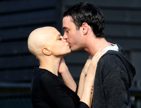 Cancer-stricken reality TV star Jade Goody kisses her fiance Jack Tweed