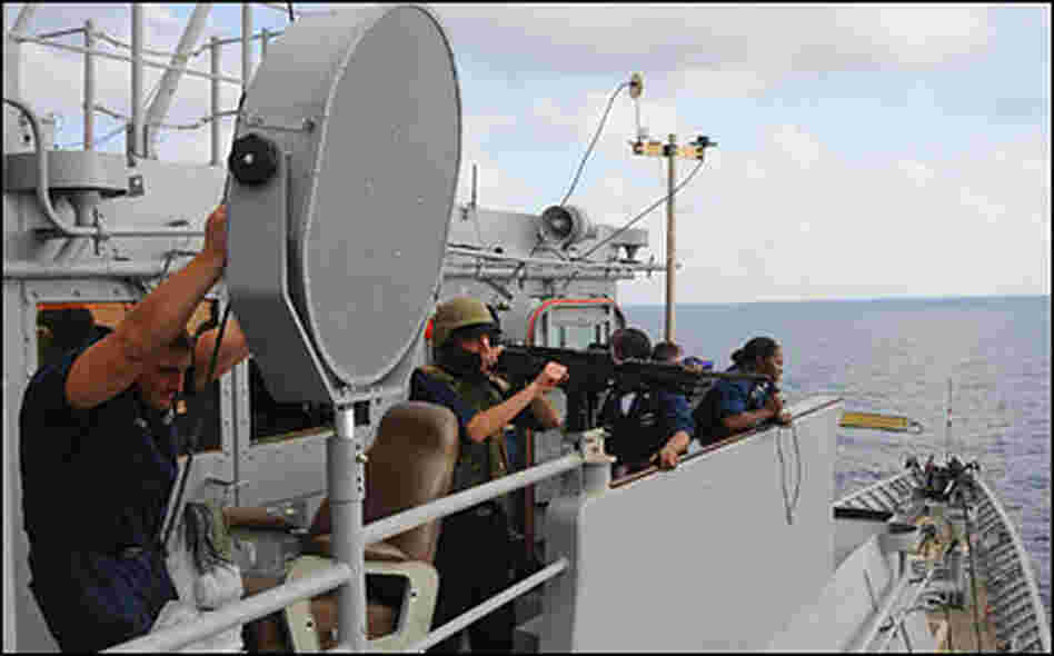 The LRAD, long ranging acoustic device, is used to deter bad guys with sound. The LRAD, long ranging acoustic device, is used to deter bad guys with sound.