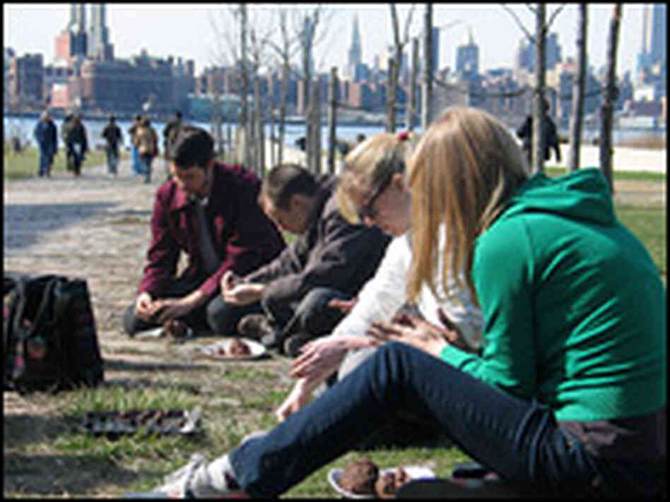 Volunteers at the Neighbors Allied for Good Growth's event in Brooklyn, N.Y., who make seed balls.