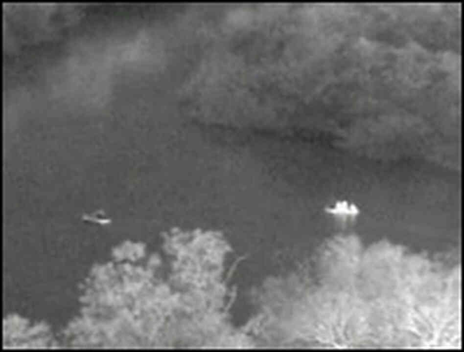 A video on blueservo.net shows a raft being driven away by Texan law enforcement.