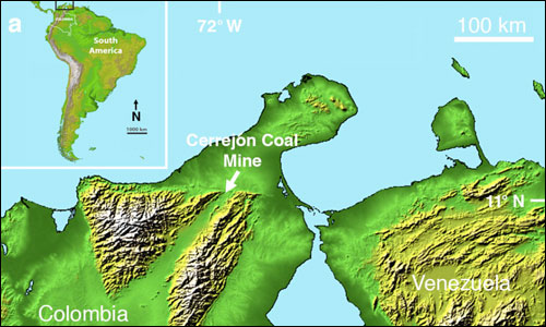 Map of where Titanoboa fossils were found.