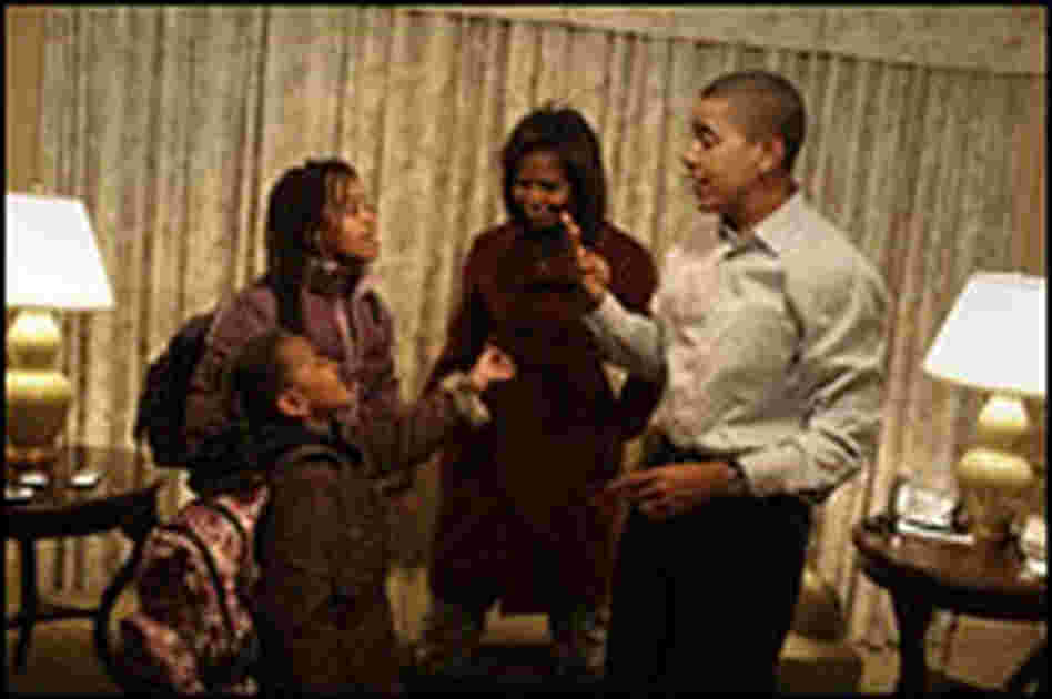 The Obamas get their daughters Sasha, 7, and Malia, 10, ready Monday for their first day of school.