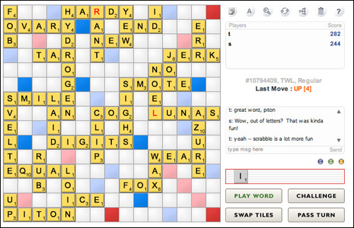 Screen grab of Scrabulous board