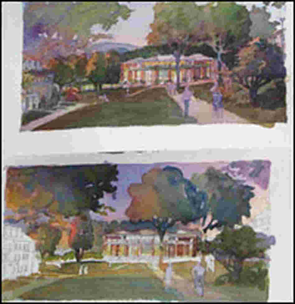 Two of Barbara Ratner's architectural drawings.