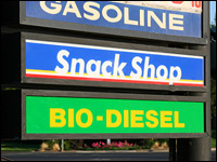 Biofuel sign at a gas station.