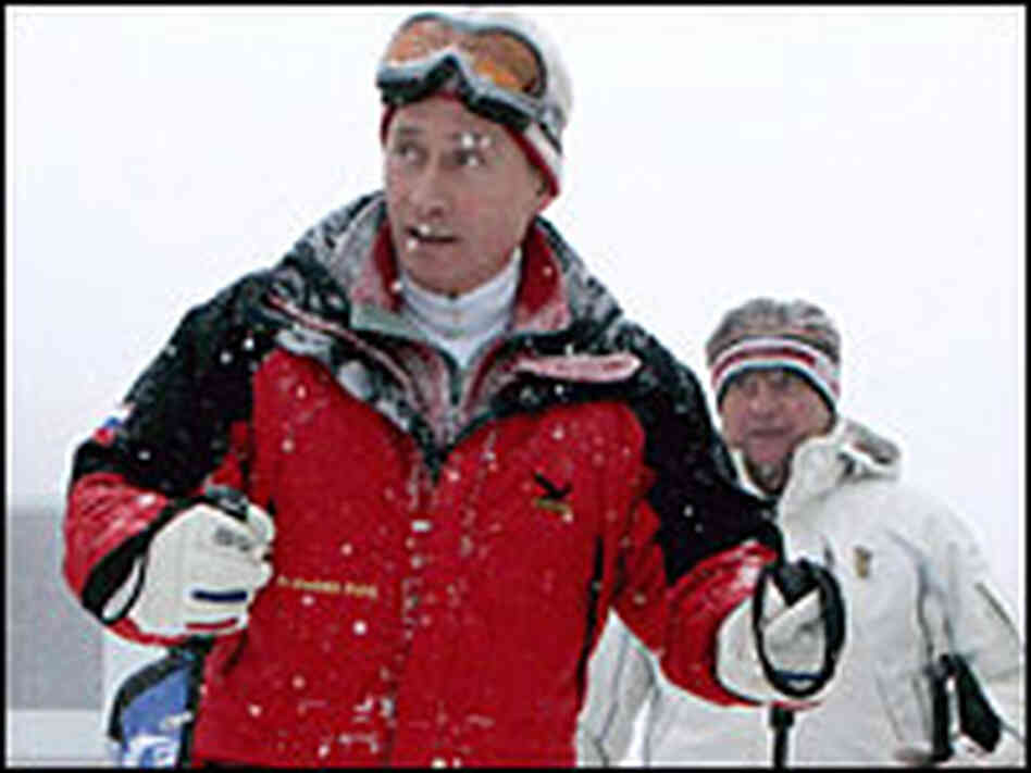 Vladimir Putin skiing during a visit to the mountains near Sochi