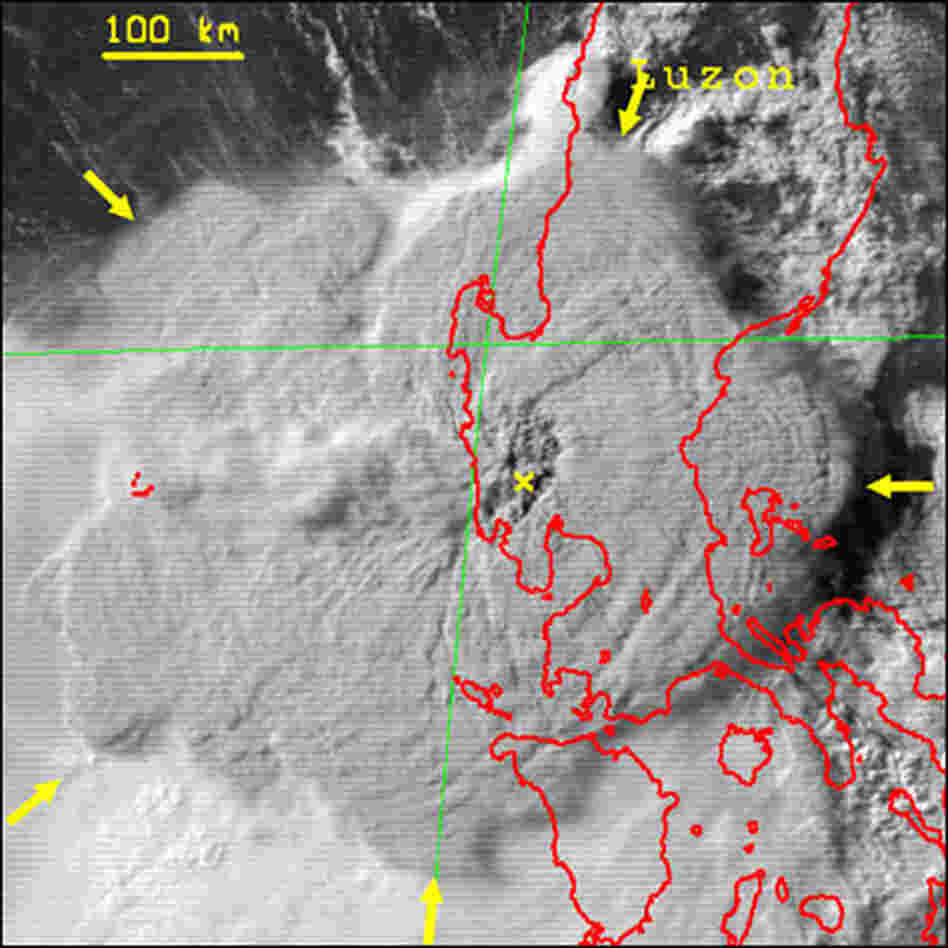 Satellite image of the eruption of Mount Pinatubo in 1991 Satellite image of the eruption of Mount Pinatubo in 1991