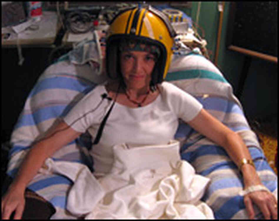 Barbara Bradley Hagerty tried on Michael Persinger's 'God helmet' at Laurentian University