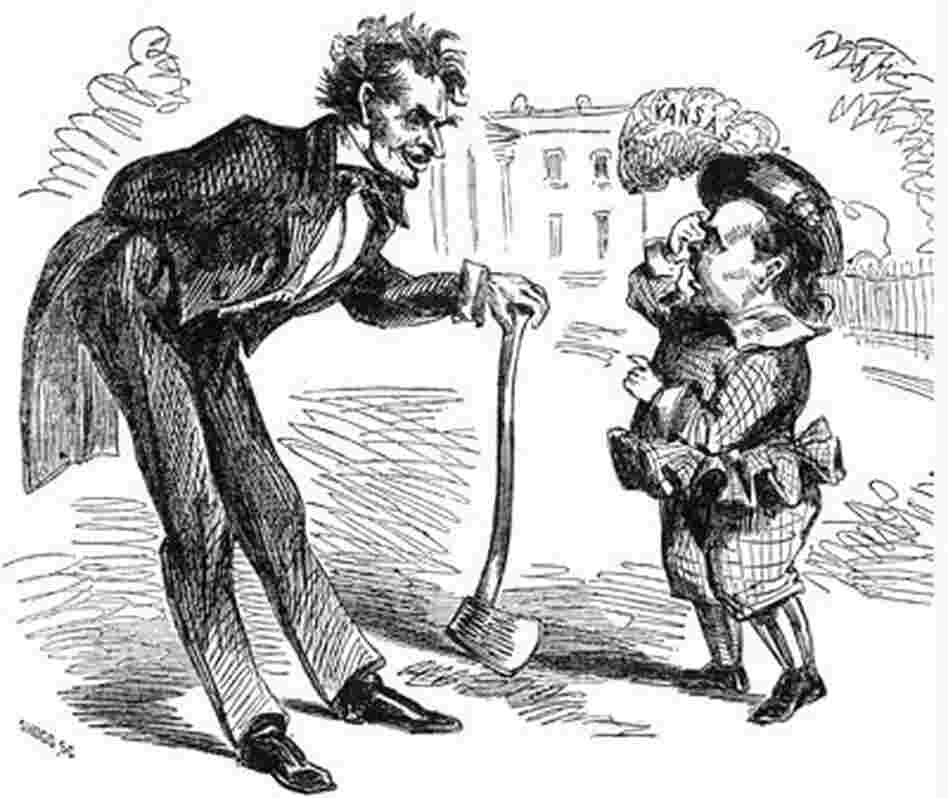 A cartoon of Abe Lincoln and Stephen Douglas before the presidential race. A cartoon of Abe Lincoln and Stephen Douglas before the presidential race.