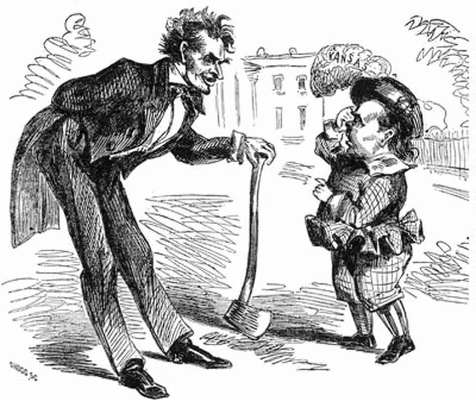 A cartoon of Abe Lincoln and Stephen Douglas before the presidential race. A cartoon of Abe Lincoln and Stephen Douglas before the presidential race.