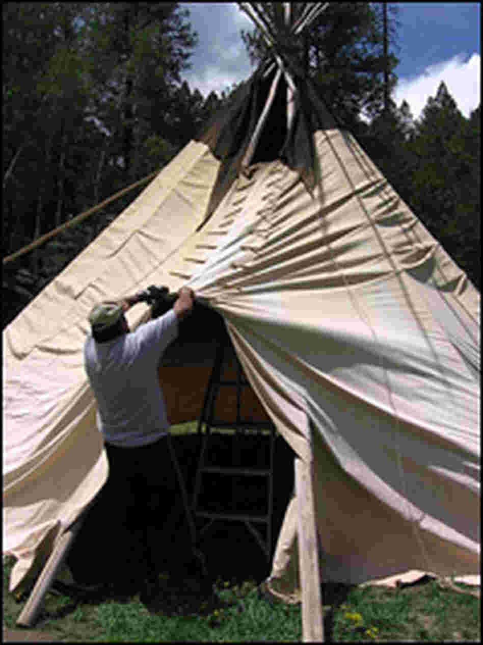 Peyote ceremony organizers set up a teepee