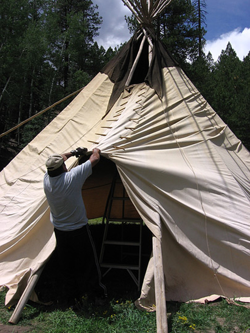 Peyote ceremony organizers set up a teepee