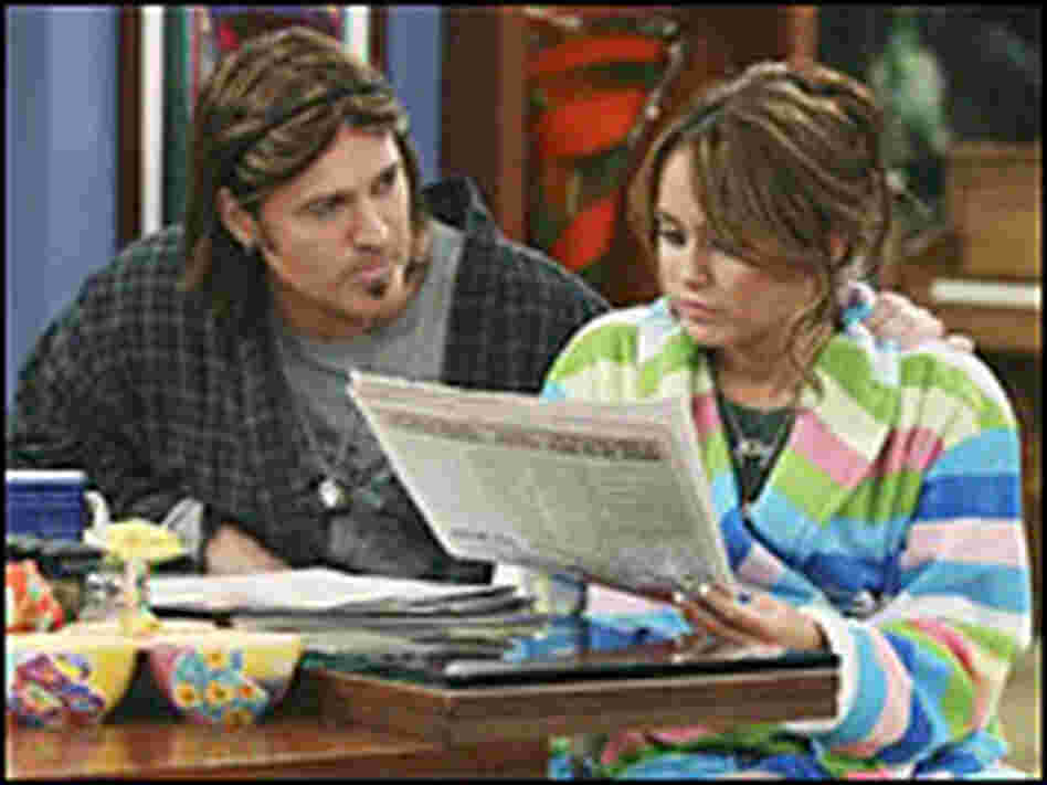 Billy Ray Cyrus and Miley Cyrus in a scene from 'Hannah Montana'