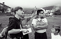 Montgomery interviewing ethnic Albanians in Kosovo