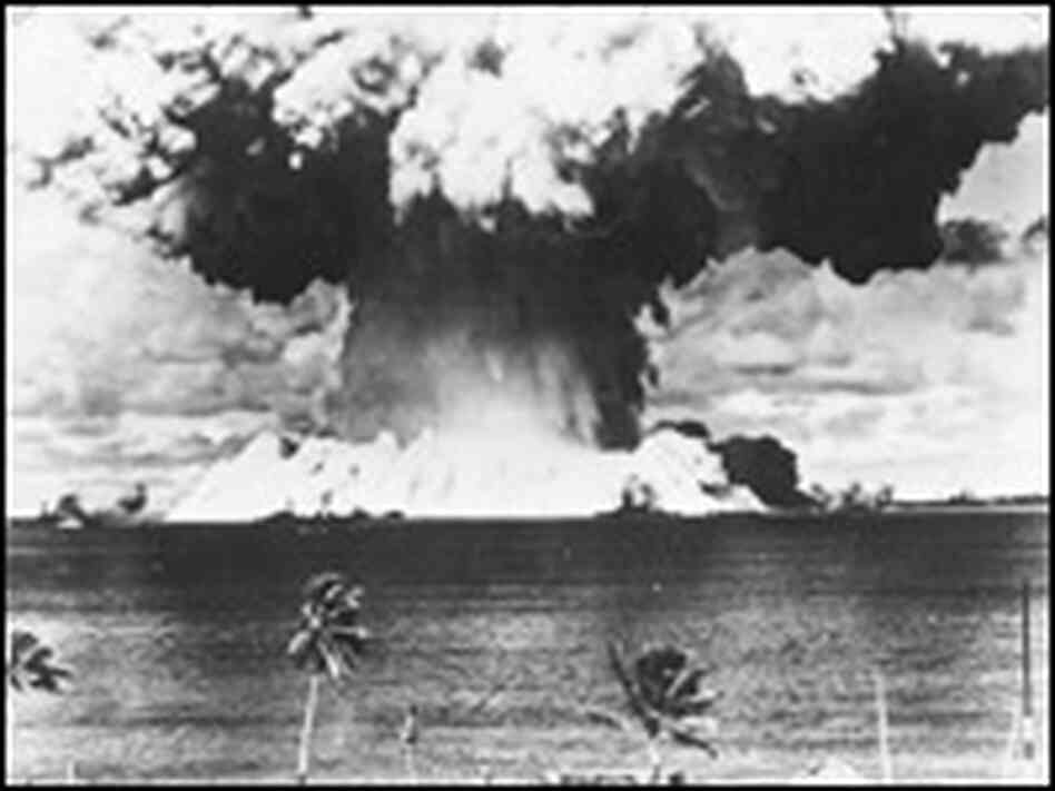 A mushroom cloud rises on Aug. 7, 1946, from the waters of Bikini Lagoon A mushroom cloud rises on Aug. 7, 1946, from the waters of Bikini Lagoon