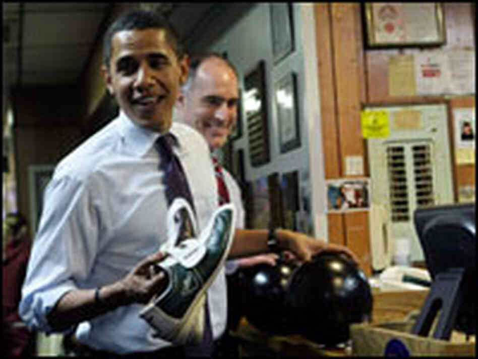 Sen. Barack Obama bowls. Sen. Barack Obama bowls.