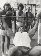 Arnold works out at Gold's Gym