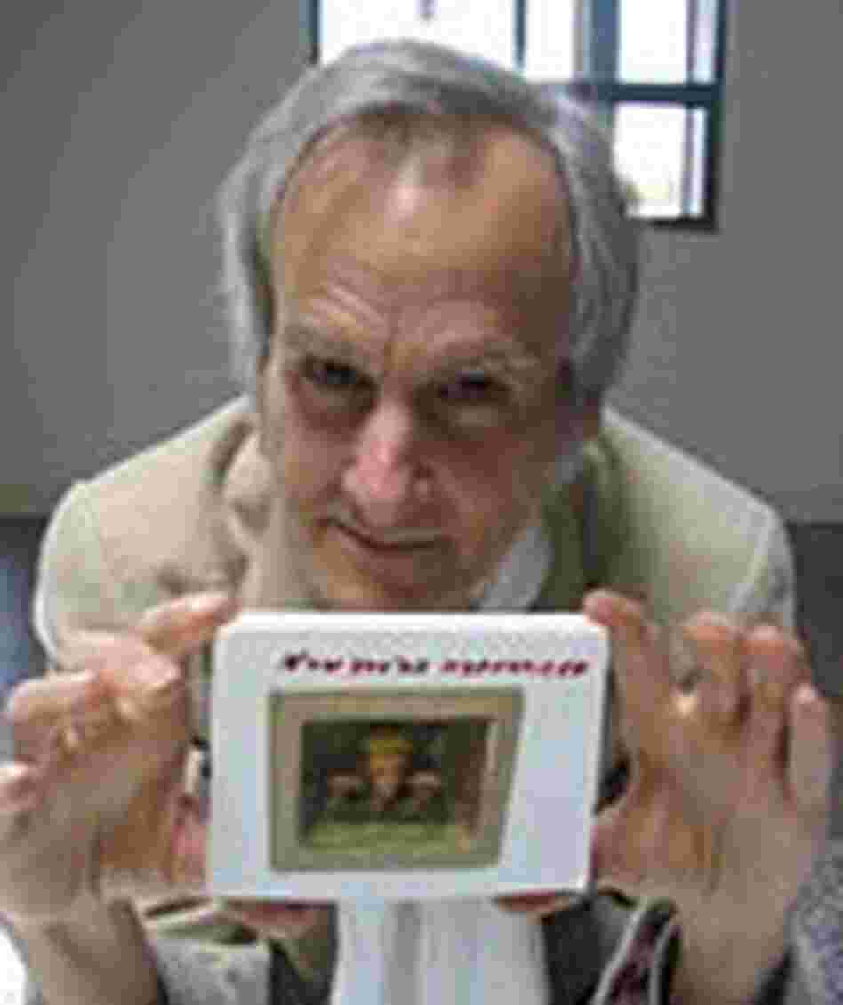 Bruce Bickford at NPR West, with an example of one of his tiny clay figurines. Bruce Bickford at NPR West, with an example of one of his tiny clay figurines.