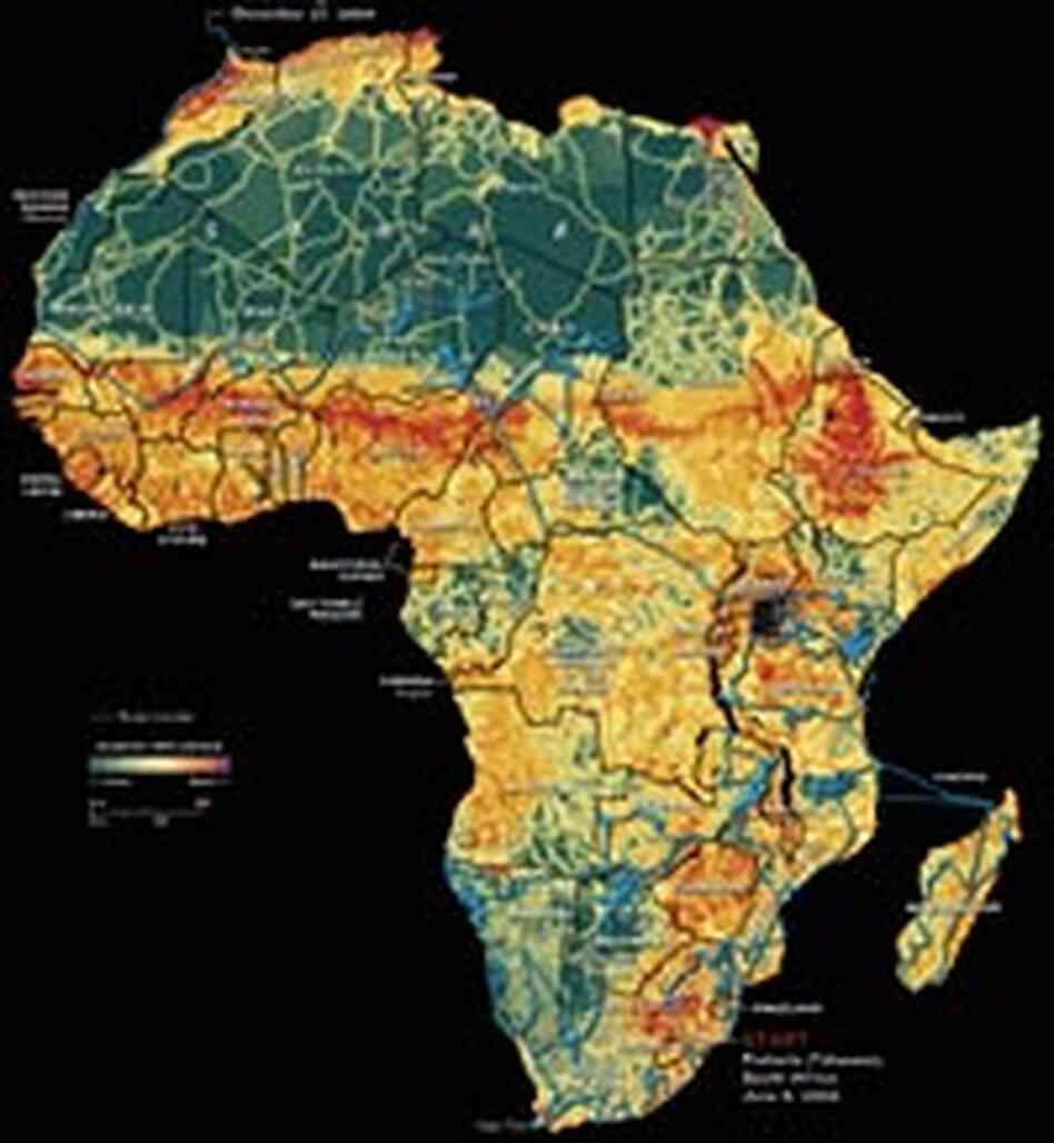 Map of the MegaFlyover, including route and population densities.