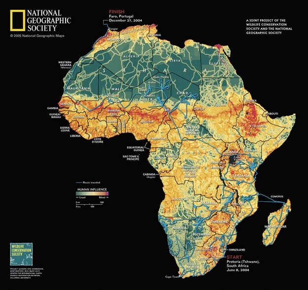 Map of the MegaFlyover, including route and population densities.