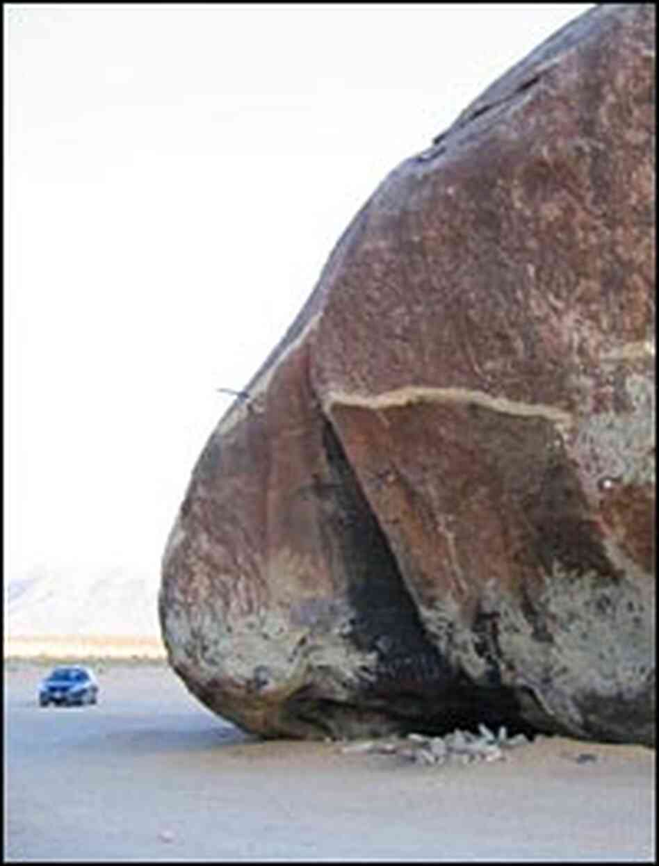The Giant Rock, a seven-story boulder where George Van Tassel first made contact with aliens. The Giant Rock, a seven-story boulder where George Van Tassel first made contact with aliens.