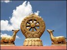The golden dharma wheel and fawns at Jokhang Temple. The golden dharma wheel and fawns at Jokhang Temple.