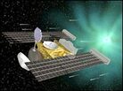 Illustration of the Stardust probe capturing particles from a comet. Illustration of the Stardust probe capturing particles from a comet.