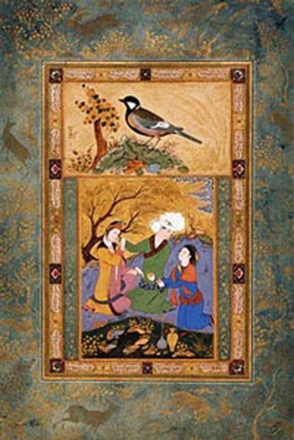 A page from a 17th-century illustrated book from Iran with collected passages from the 'Shahnameh'