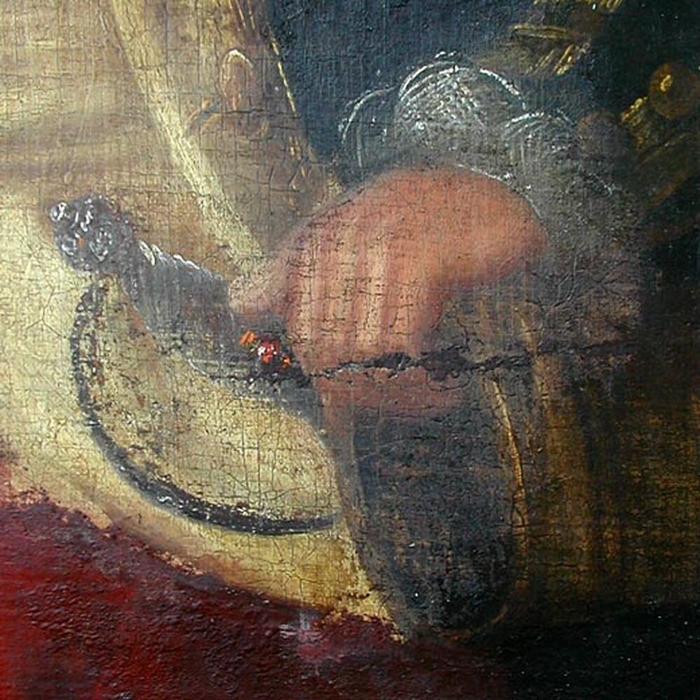 Detail of the hand before restoration -- click on 'enlarge' to see the results after the surface bla