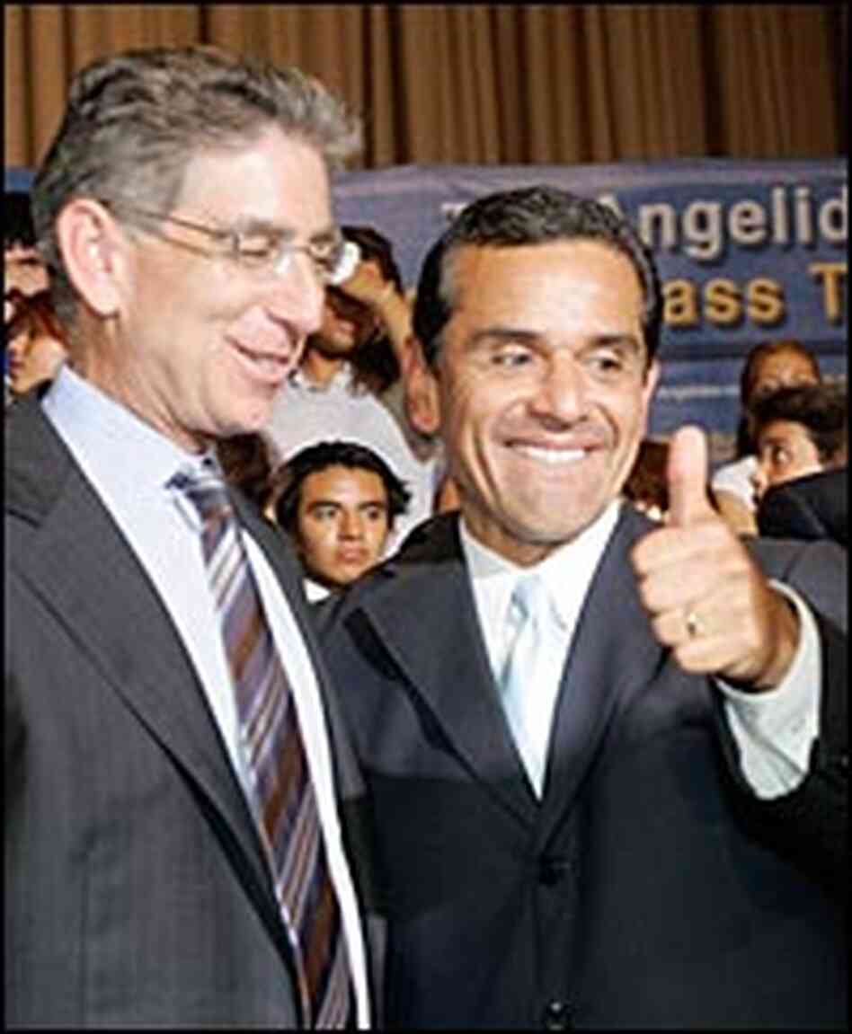 Antonio Villaraigosa, right, gives his support to Democratic gubenatorial candidate Phil Angelides Antonio Villaraigosa, right, gives his support to Democratic gubenatorial candidate Phil Angelides