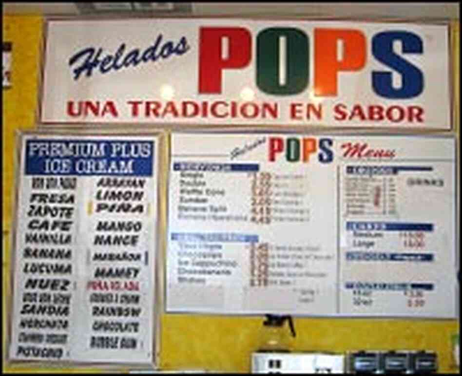 The menu at Helados POPS The menu at Helados POPS