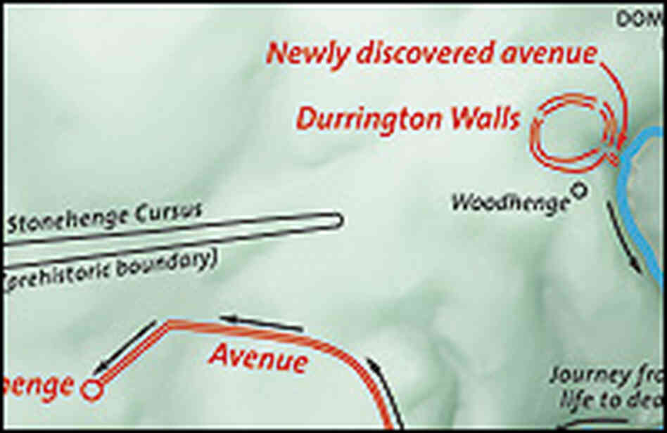 Map showing the location of Durrington Walls and Stonehenge in England's Salisbury Plain.
