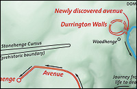 Map showing the location of Durrington Walls and Stonehenge in England's Salisbury Plain.