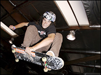Roy Canright, a participant in the California High School Skateboard Club, struts his stuff.
