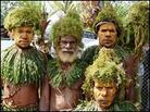 A group of performers stands in Goroka. A group of performers stands in Goroka.
