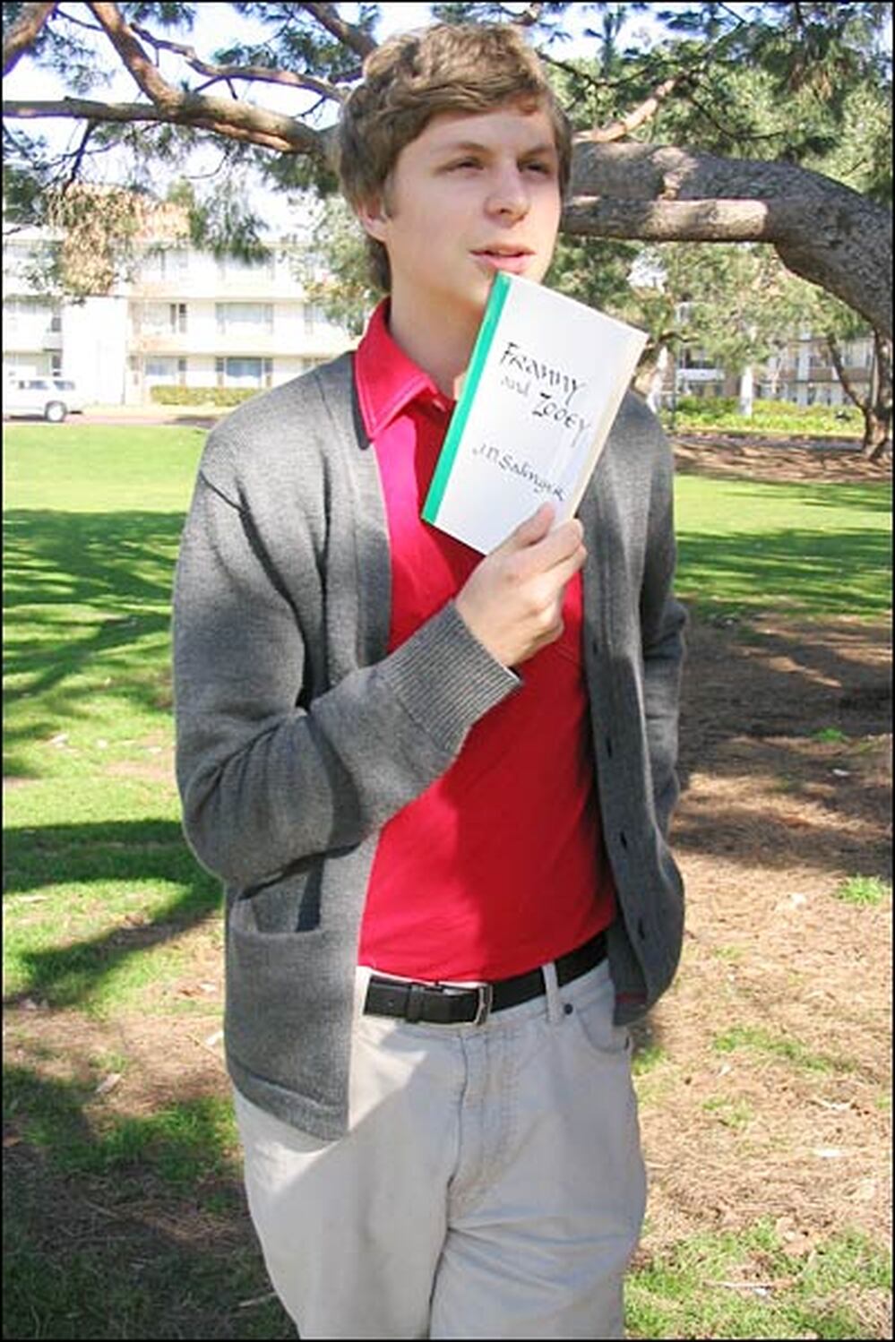 Michael Cera has a mock-contemplative moment.