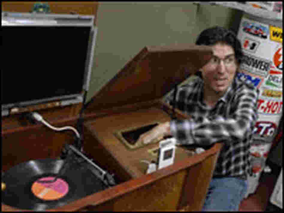 Mr. Jalopy rewired an old stereo with an iPod and a computer screen