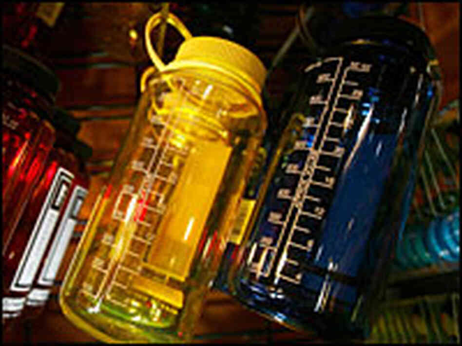 Water bottles made with the controversial carbonate plastic bisphenol A, or BPA Water bottles made with the controversial carbonate plastic bisphenol A, or BPA