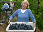 Kathleen Inman holds a tray of grapes Kathleen Inman holds a tray of grapes