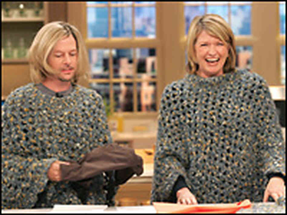 Martha Stewart and David Spade modeled ponchos on the advice guru's daytime show, 'Martha' Martha Stewart and David Spade modeled ponchos on the advice guru's daytime show, 'Martha'